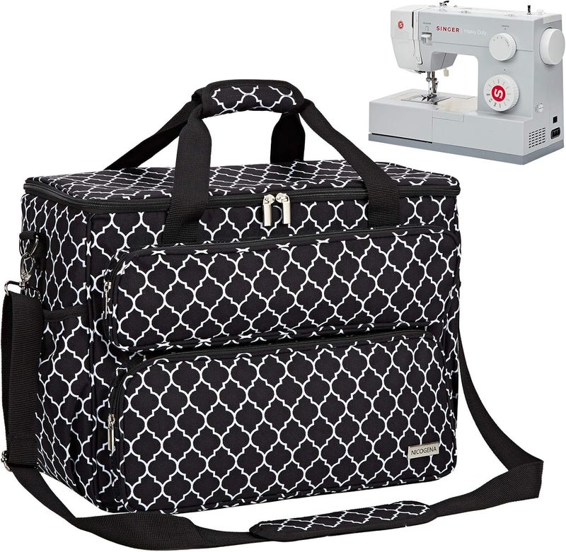 NICOGENA Sewing Machine Carrying Case, Universal Travel Tote Bag with Shoulder Strap for Singer, Brother, Janome and Accessories, Lantern Black - Image 1